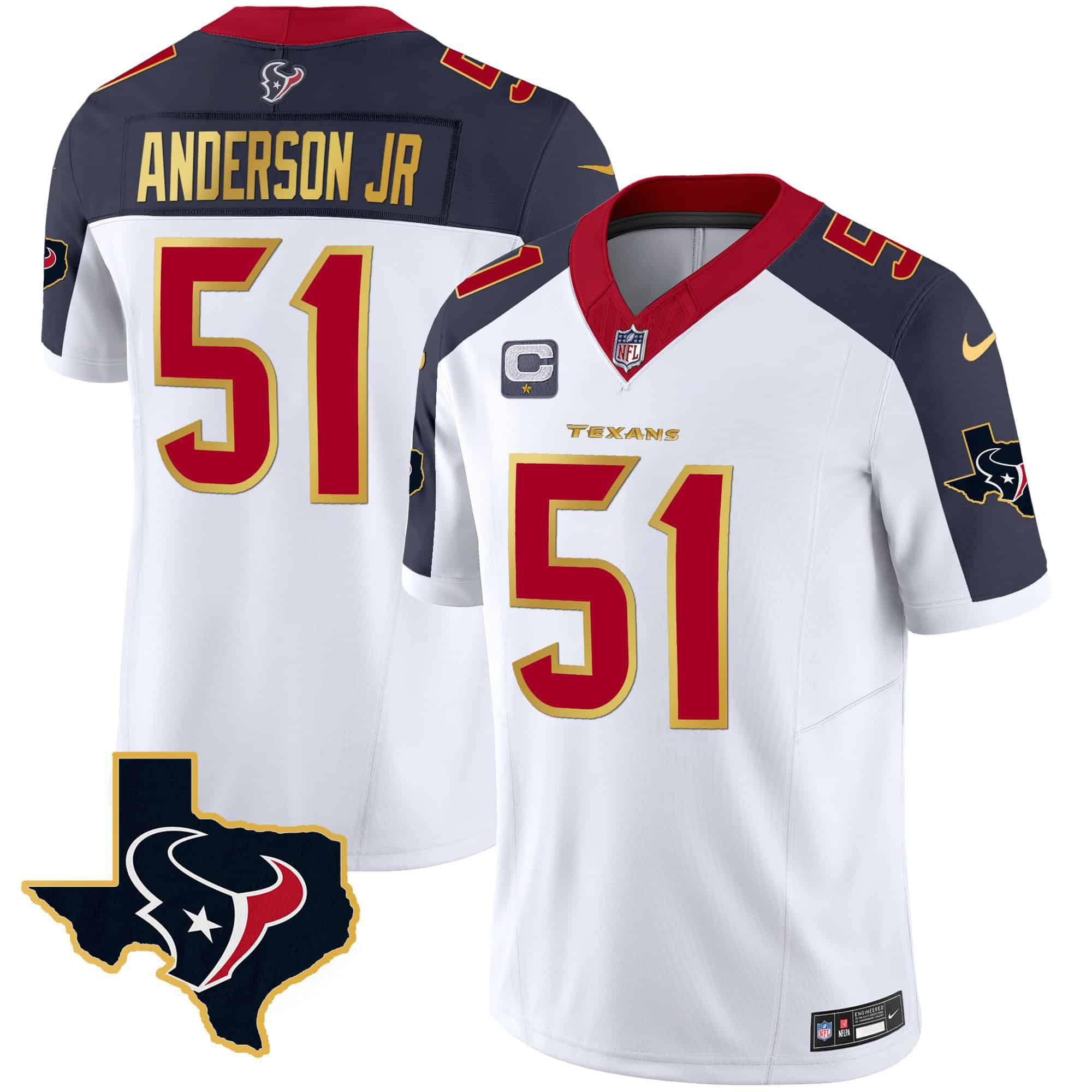 Men Houston Texans #51 Anderson jr White Gold 2024 Nike Trim Vapor NFL Jersey style 2->customized nfl jersey->Custom Jersey